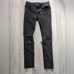 Cheap Monday Black Distressed Skinny Jeans Raw Hem 28